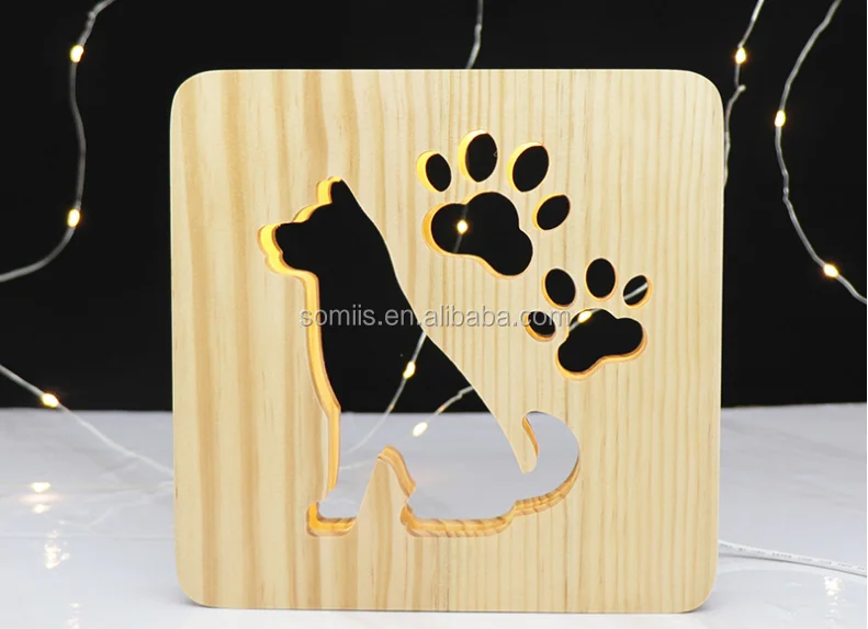 Chat En Bois Cadeau Pour La Maison Veilleuse 3d Decoration Luminaire Chambre Animaux Forme Led Carre Pour Enfants Lampe De Bureau Avec Usb Puissance Buy Chat En Bois Cadeau Lampe 3d