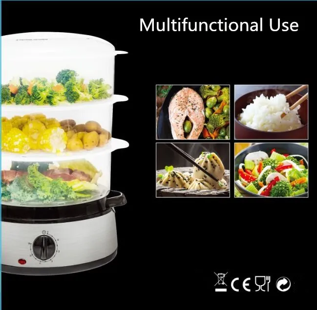 Portable Electric Food Steamer With Timer Control With 3layer