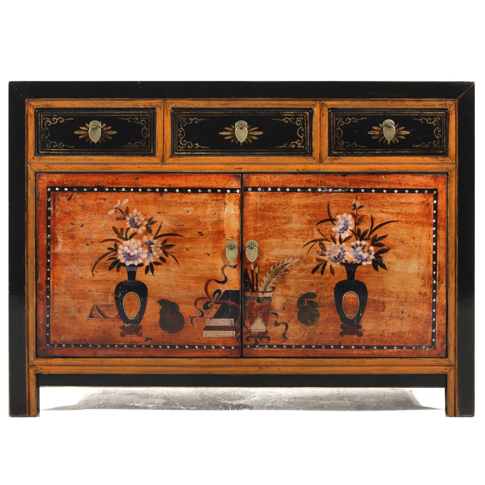 
solid wooden painted furniture antique furniture bar cabinet classic painting bedside cabinets three drawers two doors cabinets 