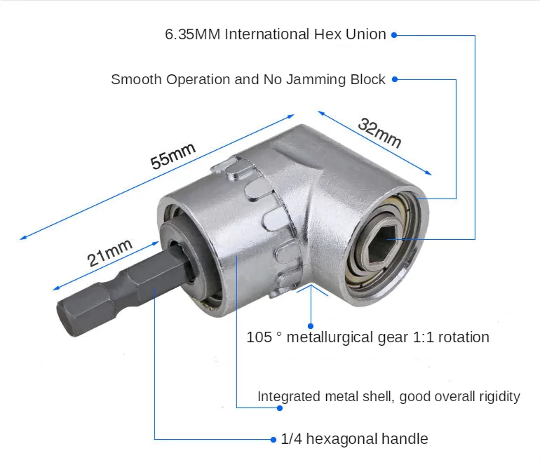105 Degree Right Angle Drill Bit Hexagon Socket 1 / 4