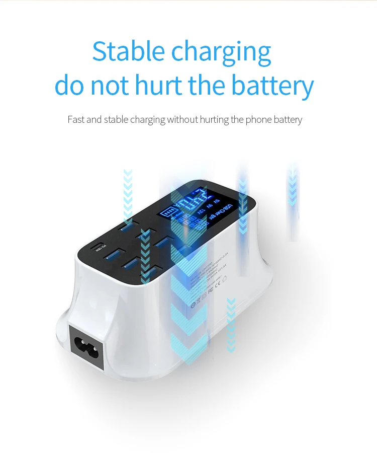 Fast charging 40W 8 ports USB charger with LCD display Power Adapter Desktop Strip PD usb charger adapter