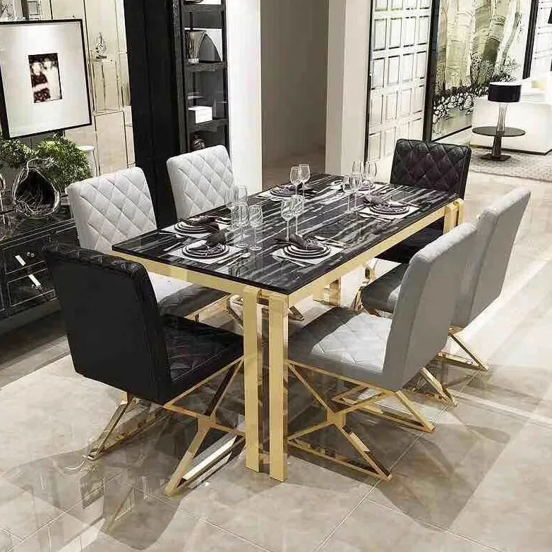 Morden Luxury Design Marble Top Dining 6 Chairs Table Set Dining Room ...