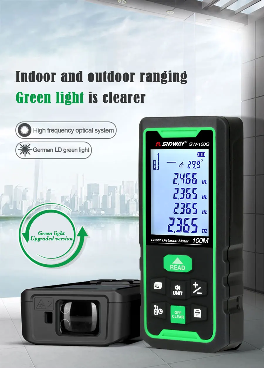 sndway 激光测距仪绿色激光测距仪数字测距仪激光磁带距离标尺传感器