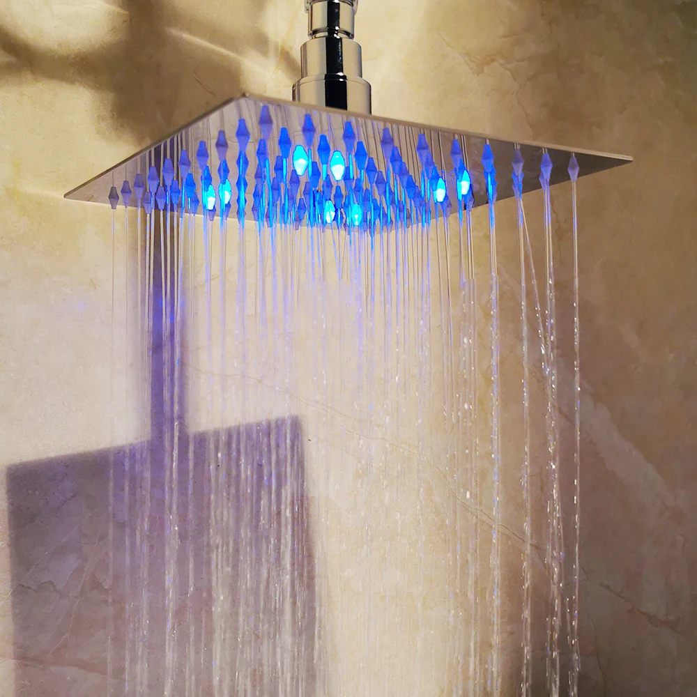 Bathroom 16" LED Rain Shower 6 Massage Sprayer Digital Valve Taps Wall Mounted 