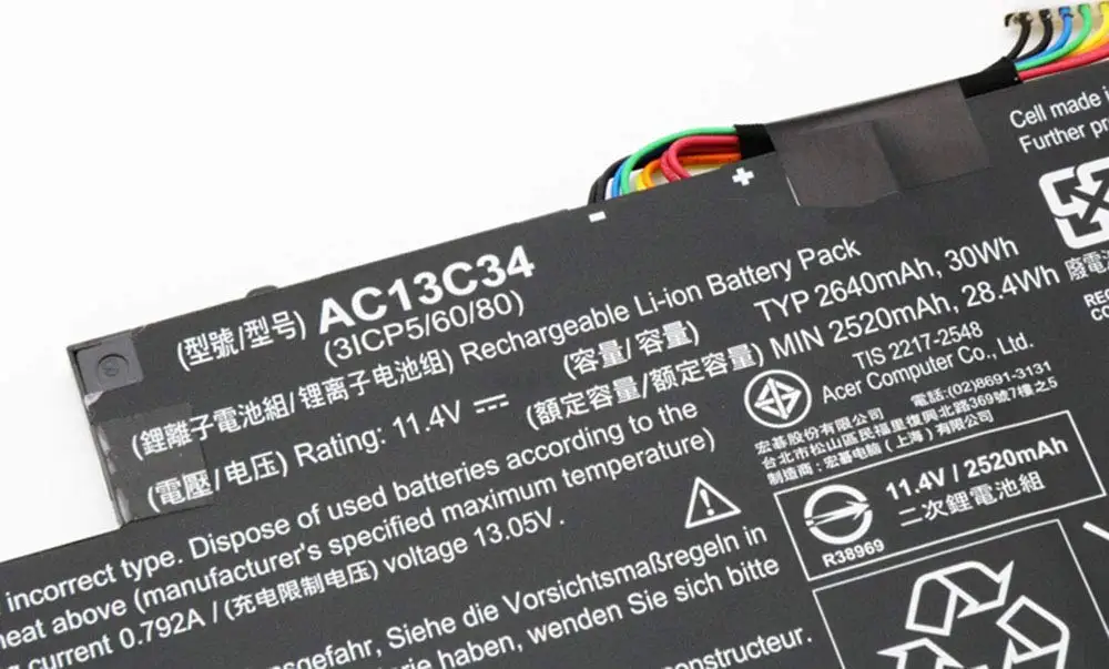 30wh 2640mah Ac13c34 Laptop Battery For Acer Aspire V5-122p V5-122p ...