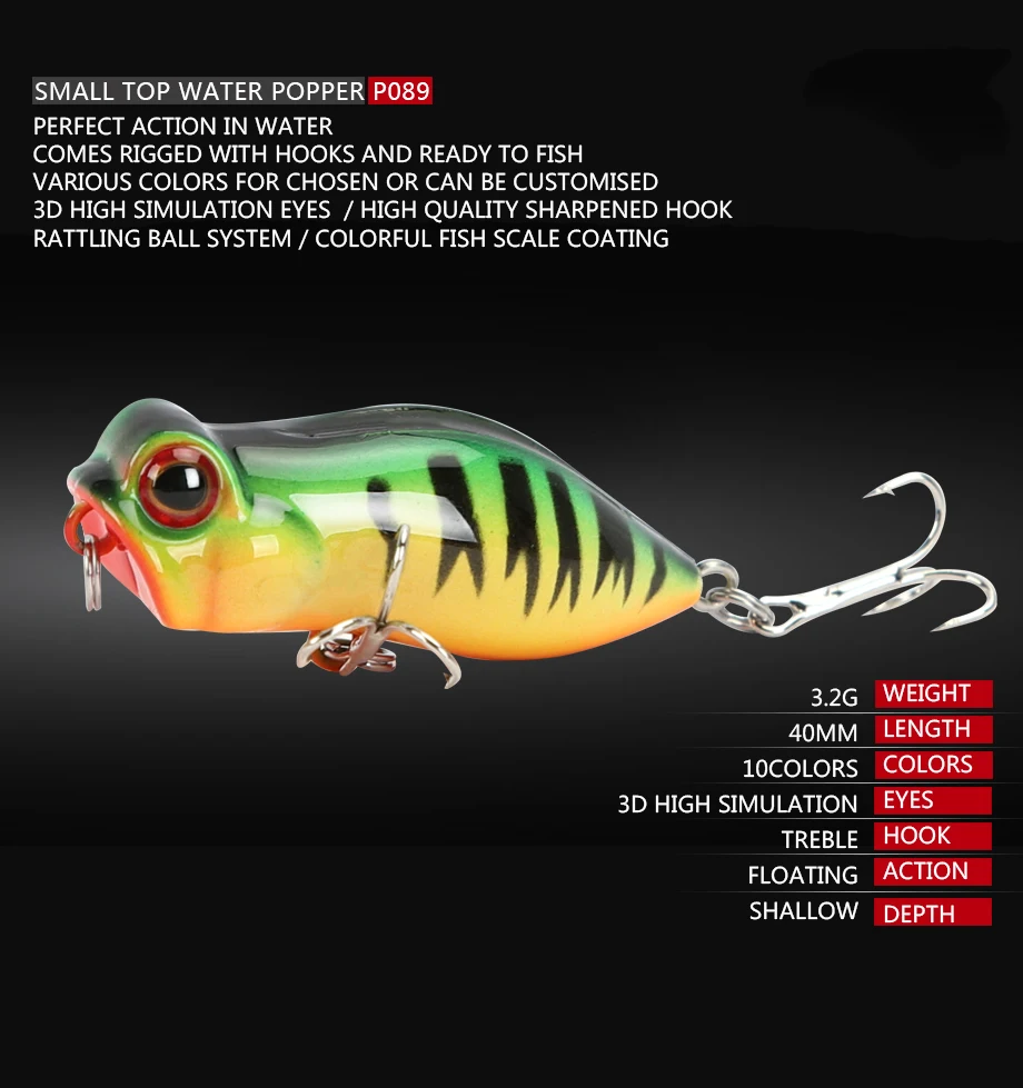Wholesale Hard Fishing Lure Popper Lure S 3.2g 40mm Popper Frog Lure Top Water Hard Floating