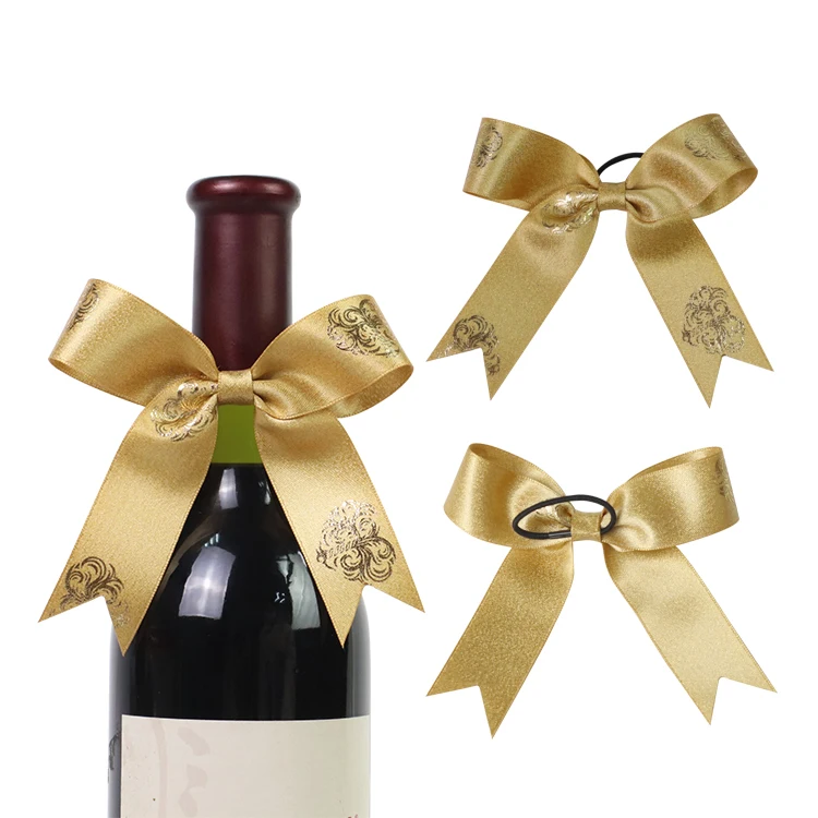 Popular Bottle Neck Decorative Bows,Pre Tied Wine Bottle Bow Tie With Gold Elastic Band Buy