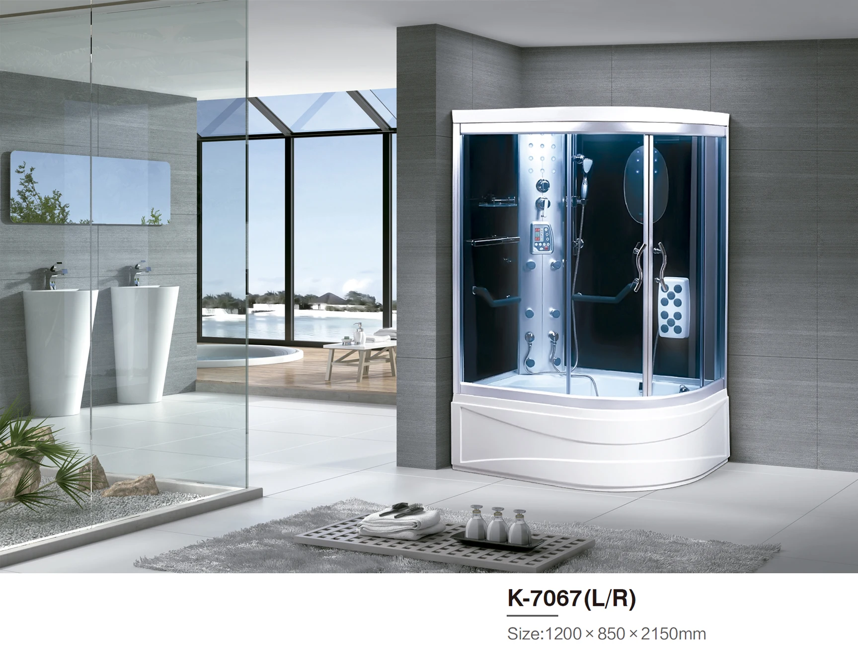 Blue shell color design combined acrylic massage bath soaking hotel bathroom fair enclosed shower steam room K7067
