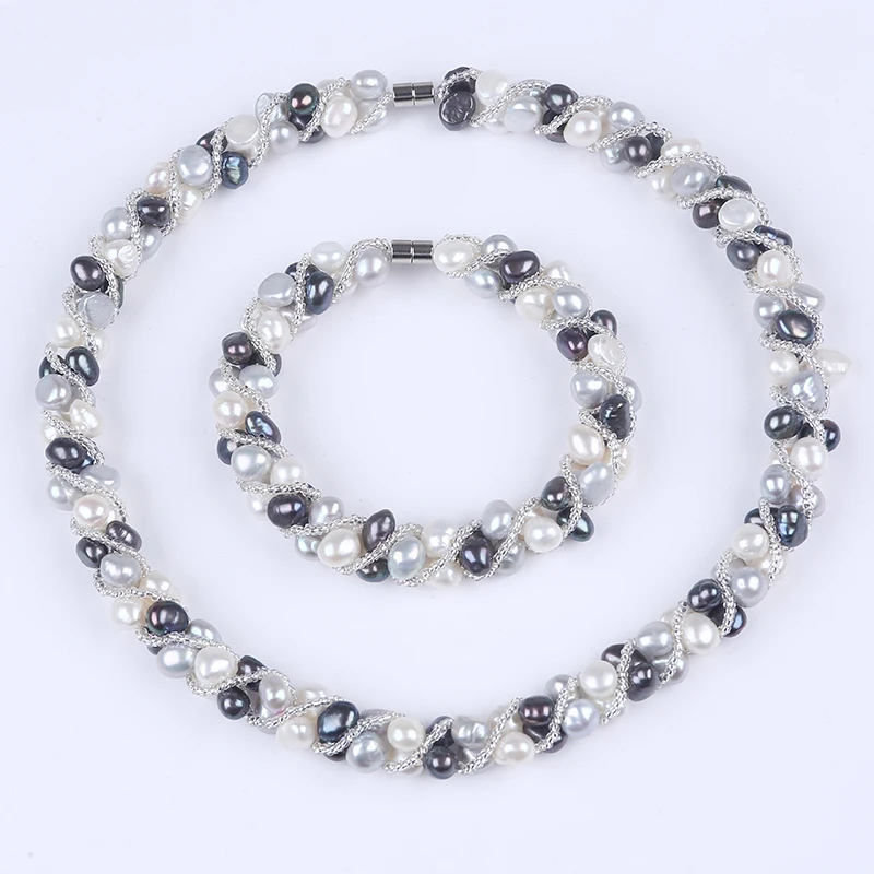 Wholesale Freshwater pearl Jewelry Sets Necklace Bracelet Jewelry Sets