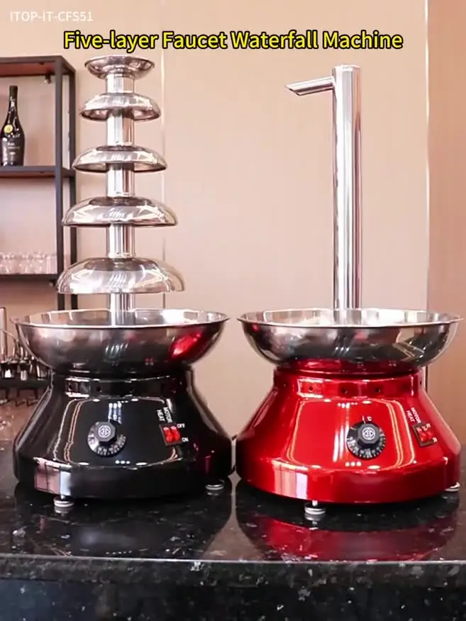 5-Tier 7LB Commercial Chocolate Fountain - Stainless Steel Fondue Tower, 230W Melting Machine, 86-230°F Temp Control, Perfect For Weddings & Parties (Red)