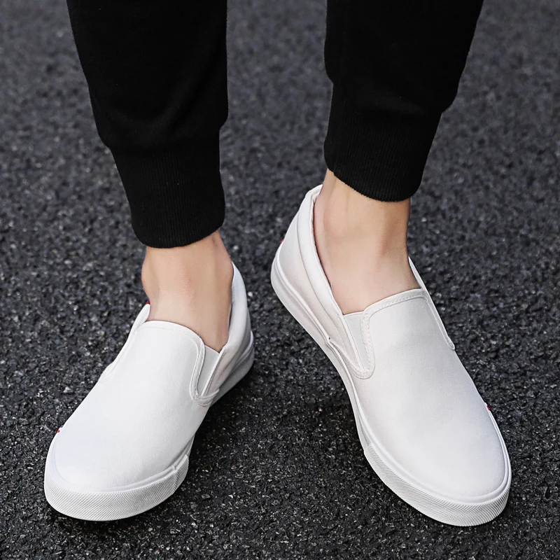 White Canvas Men's Flat Casual Shoes Fashion Slip On Wholesale Shoes ...