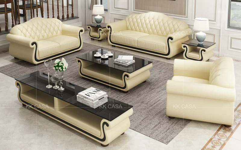 Living Room Sofa Specific Use Black And White Leather Sofa Set 123