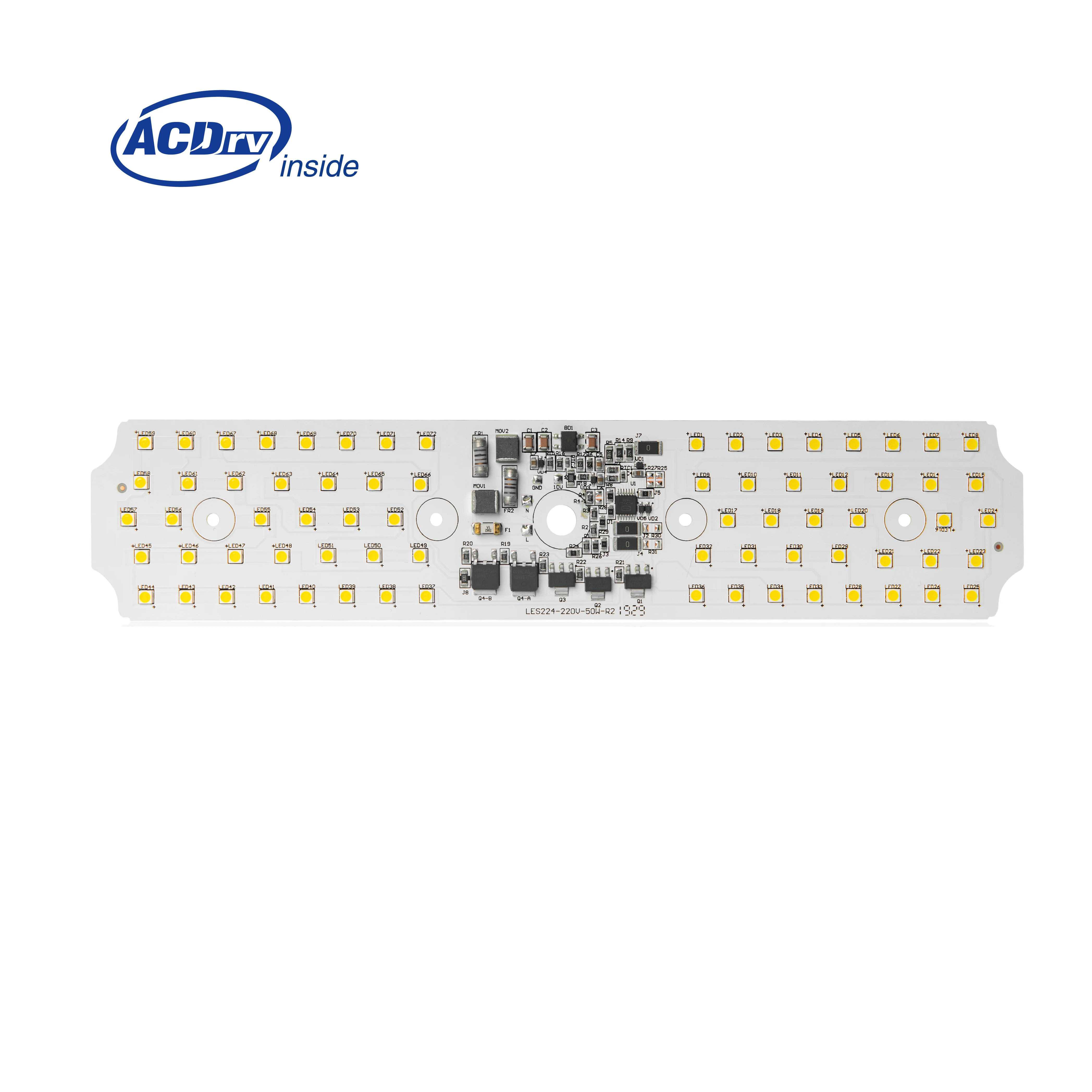 
0-10V Dimmable, DOB, Multiple Lens Options, Street Lamp and Flood Light 50W LED PCB 