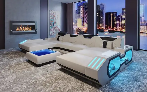 Living Room Sofa Specific Use U shaped sectional corner sofa Genuine Leather Sofa For Living Room