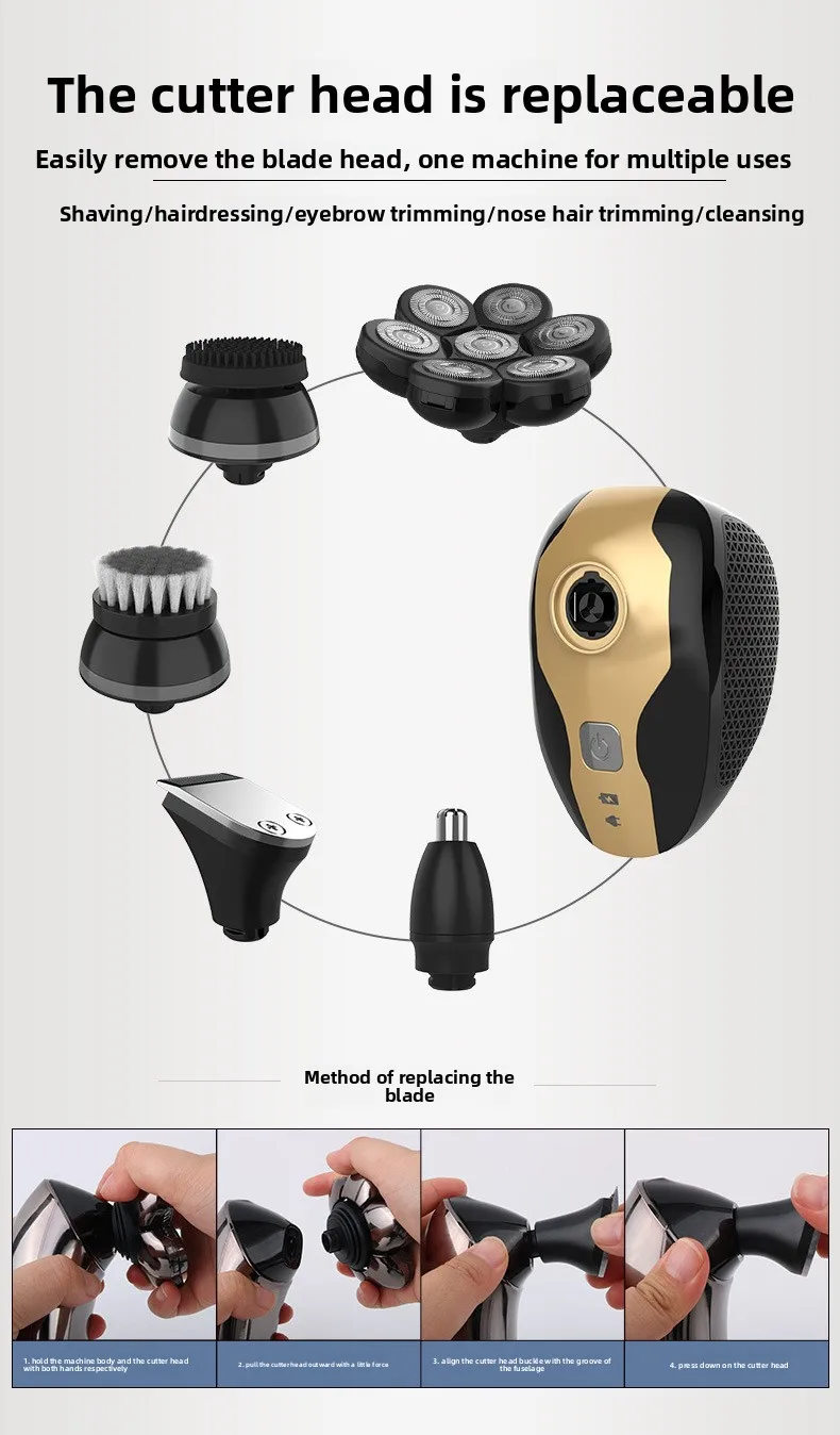 Custom 5-Blade USB Electric Shaver Bald Machine Washable Multifunction 5 in 1 LED Display Household Electric Shaver