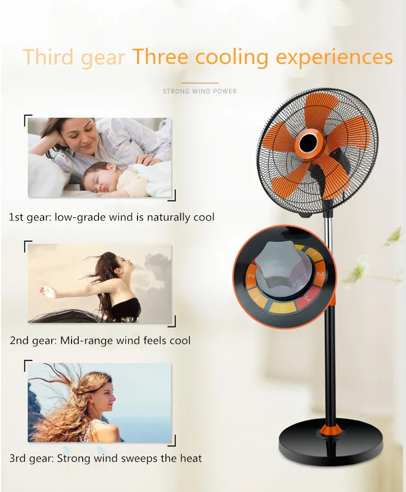16/20 Inch Big Power Home Appliance Plastic Electric Stand Fan With 5 Blades