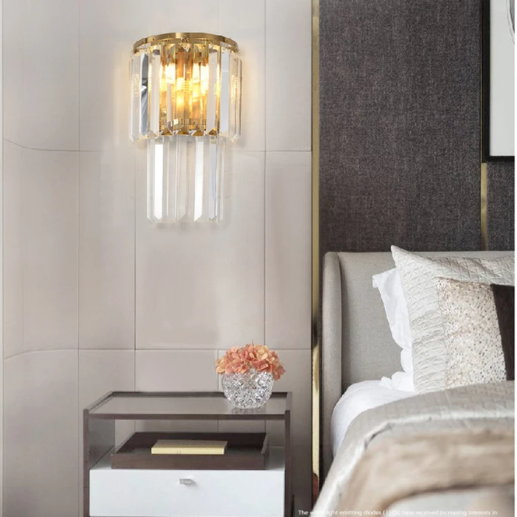 High quality factory gold crystal round square LED wall lamp