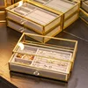Light Luxury Style Copper Edge Inlaid Tempered Glass Jewelry Transparent Storage Box Jewelry Frame Jewelry Box Home Decor