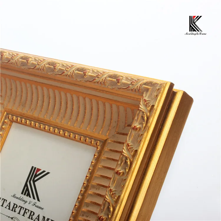 Wholesale Curved Glass Wood Art Deco Gold Photo Frame For