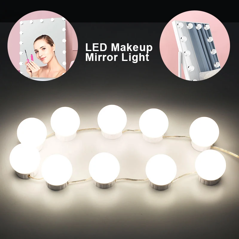 DIY Hollywood Mirror Light Adjustable Color and Brightness with 10 LED Light Bulbs Vanity LED Mirror Lights