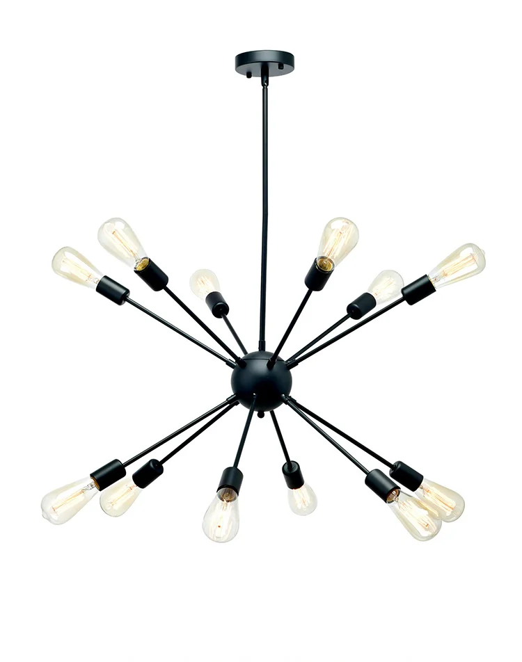 Cheap price Loft industrial chandelier E27 iron metal black starburst sputnik pendant light