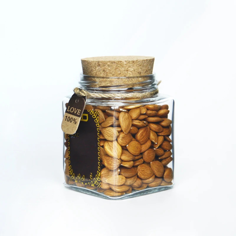 Food Storage 8oz Square Nuts Glass Jar With Cork Lid For Table