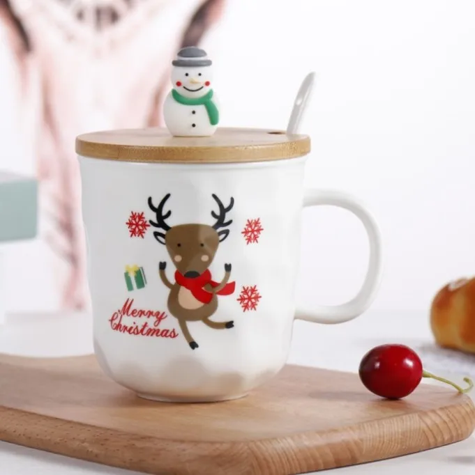 UCHOME New Christmas Ceramic Cup 3-D cartoon with lid spoon mug cup wholesale