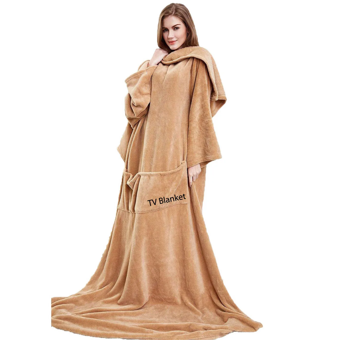 Custom Logo Adult Tv Wearable Blanket Cozy Fleece Blanket With Sleeves Buy Cozy Blanket With Pocket