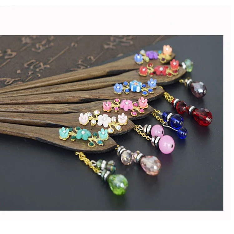 
Handmade wooden rhinestone Chinese and Japanese style hair Sticks pretty female hairpin 