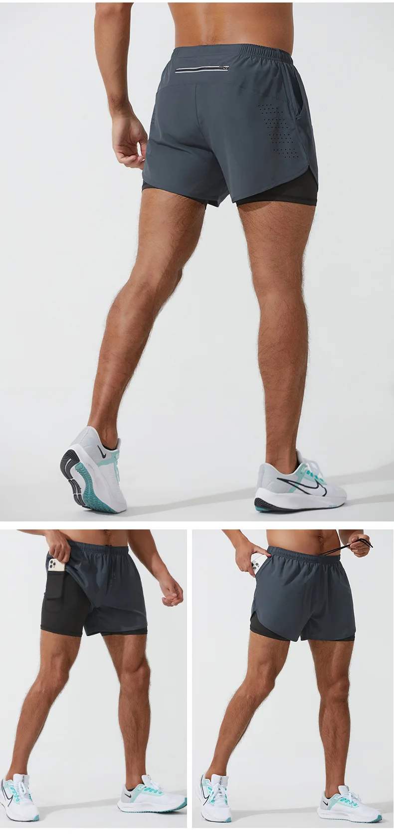 product mens summer sports shorts for gym beach double layer anti exposure marathon running fitness trunks three point design for-12
