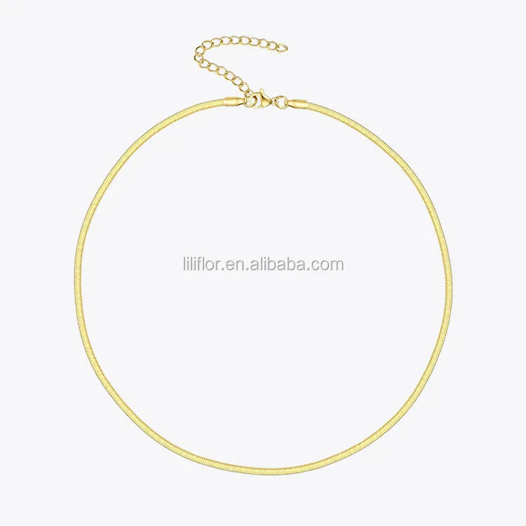 18K Gold Plated Stainless Steel Jewelry Snake Smooth Flat Herringbone Chain Width 3MM Accessories Necklaces P193045
