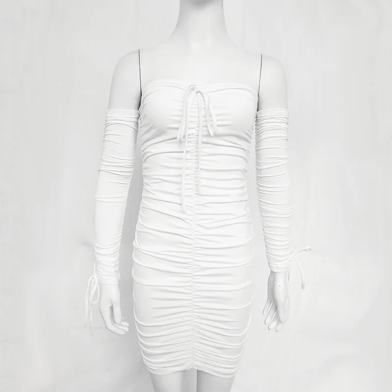 2020 Fashion bandage dress sexy off shoulder bodycon party women dresses Sexy White Women Casual Long Sleeve Ladies Dress