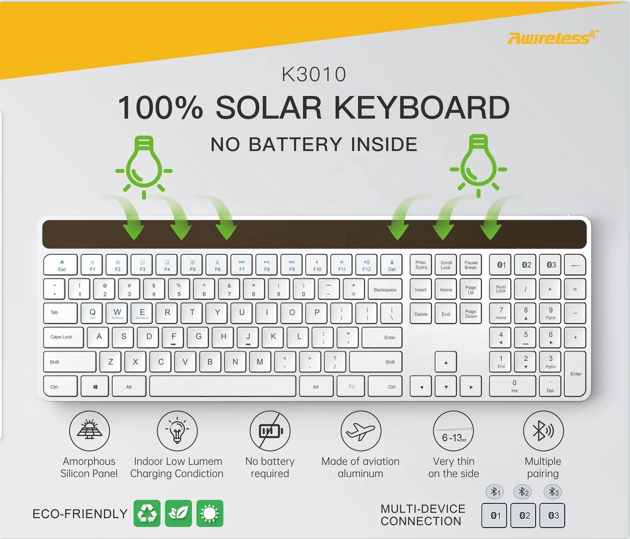 Aluminum Rechargeable Wireless Solar Ultra Thin Slim Keyboard for ...