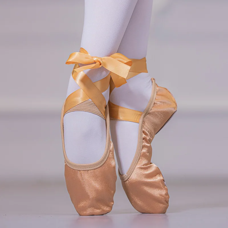 Girls Shoes Ballet Purple Satin Ballet Dance Shoes Kids Split Suede Sole Foldable Soft Practice Shoes  