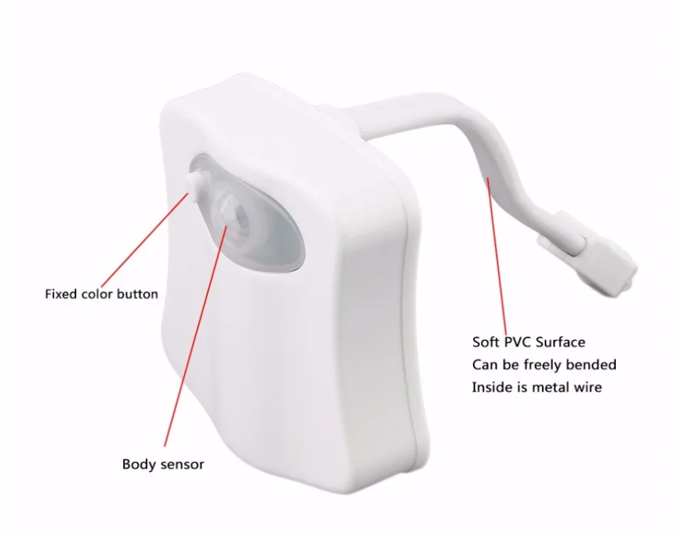 Smart Pir Motion Sensor Toilet Seat Night Light 8 Colors Waterproof