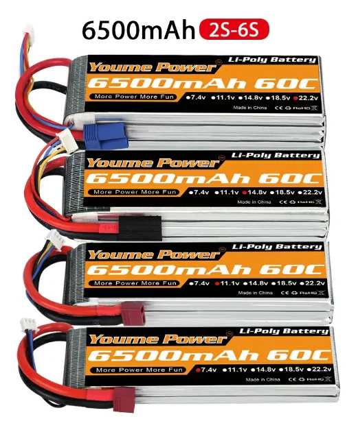  6500mah 2s 3s 4s 6s 7.4v 11.1v 14.8v 22.2v with T/XT60/TRX/XT90/EC5 plugs for FPV manufacture