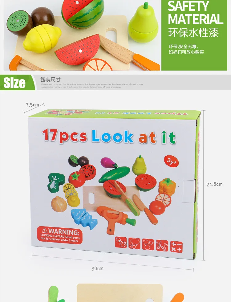 Kids Wooden Fruits And Vegetables Cutting Toy Wooden Fruit And