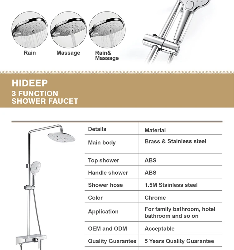 HIDEEP Bathroom shower 24x24cm ABS shower head hot cold water rain shower faucet