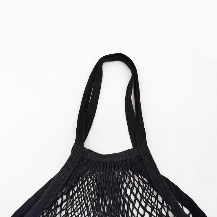 Black Woven Reusable Cotton Net Mesh Storage Bag