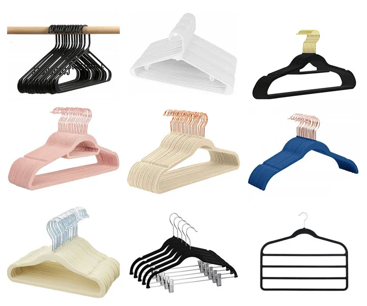Wholesale Velvet Hangers Cheap Plastic Beige Non Slip Flocked Clothes