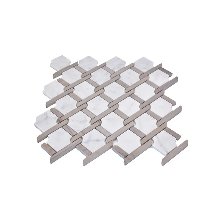 Moonight Trendy Simple Pattern Athens Grey Carrara White Basket Weave Marble Mosaic for Wall and Backsplash