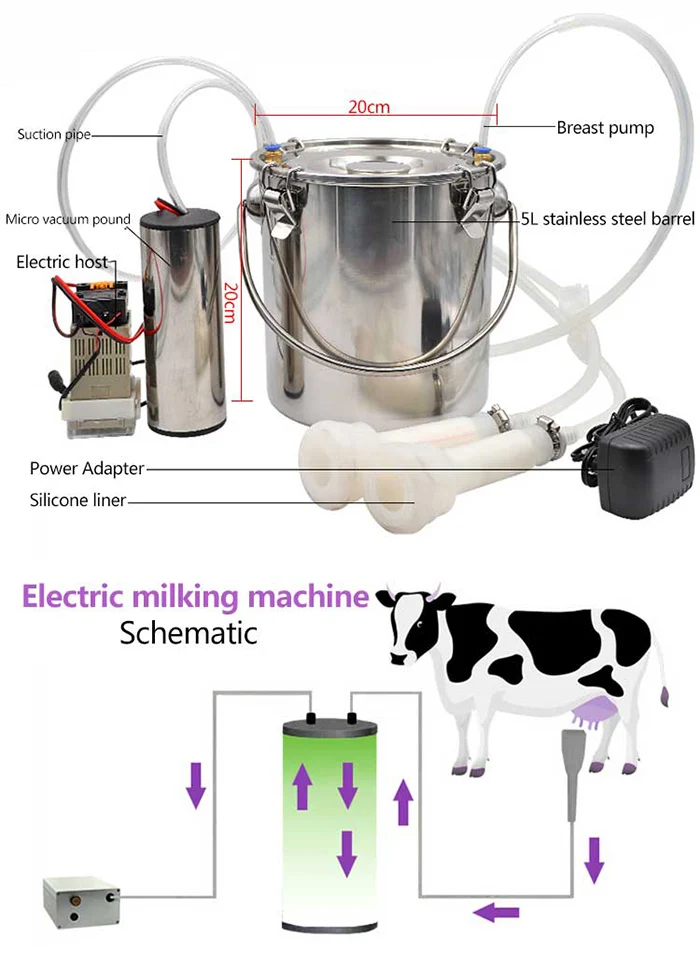 Electric Milk Machine Farm Cows Electric Milker Barrel Vacuum Pump 110V-240V BH 