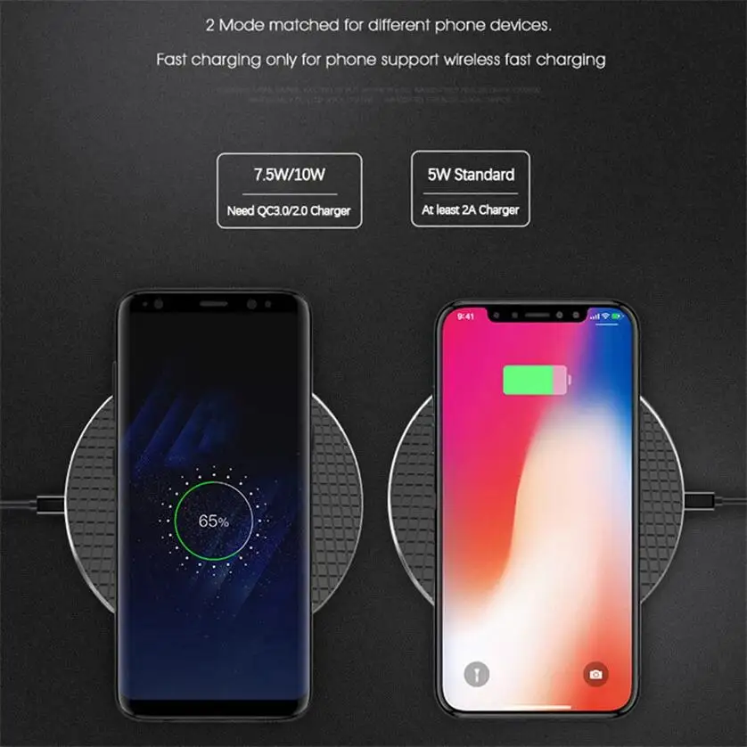 2020 latest 10W ultra thin metal Qi wireless fast charger portable wireless charging mat pad with led display light for iphone