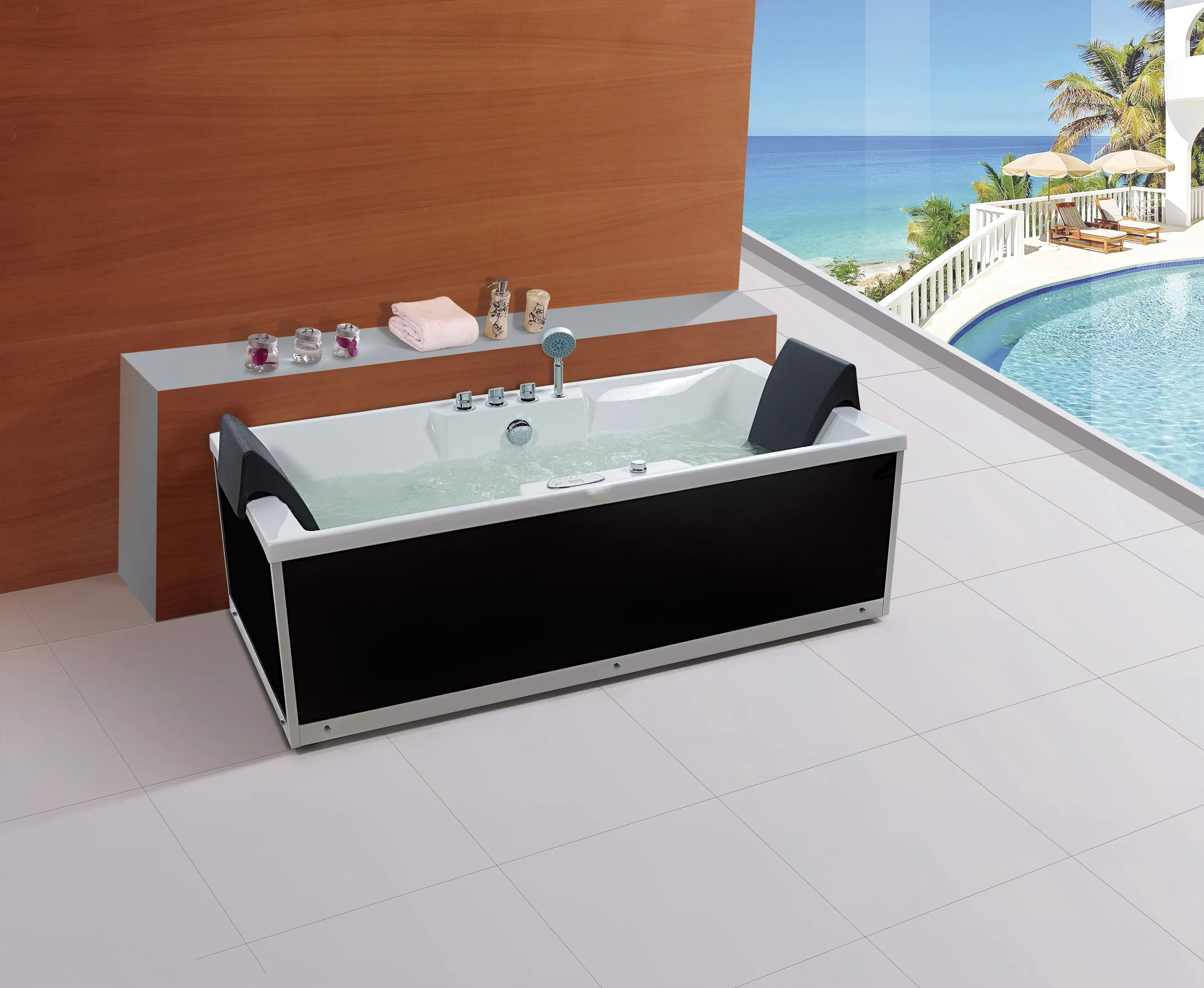 black and white 2 person comfortable whirlpool massage bathtub