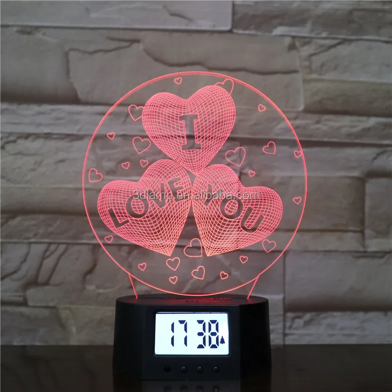ks 3d-106 i-love-you 照明 3d led 数字办公桌闹钟灯便携式 3d 夜光