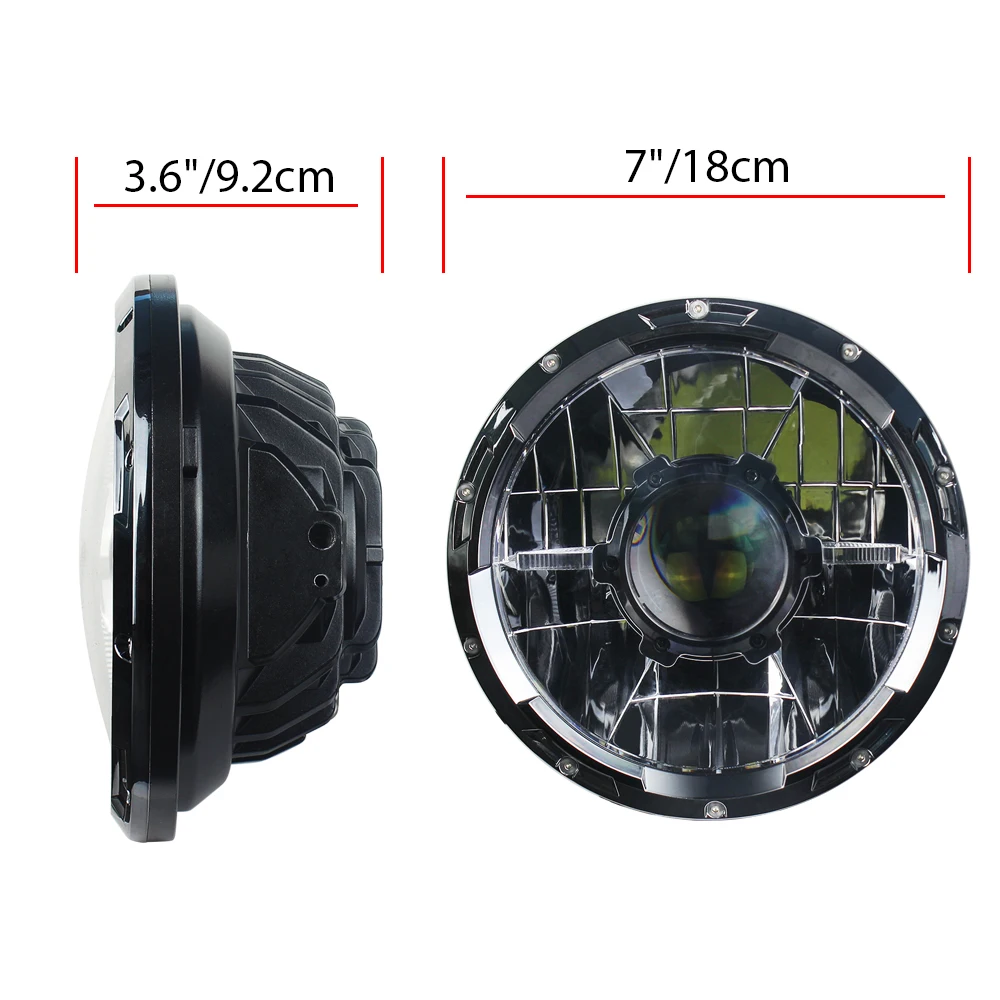 90w  7 inch Round Led Projector Headlight Hi-low Beam with DRL Laser Light for JK Motorcycle