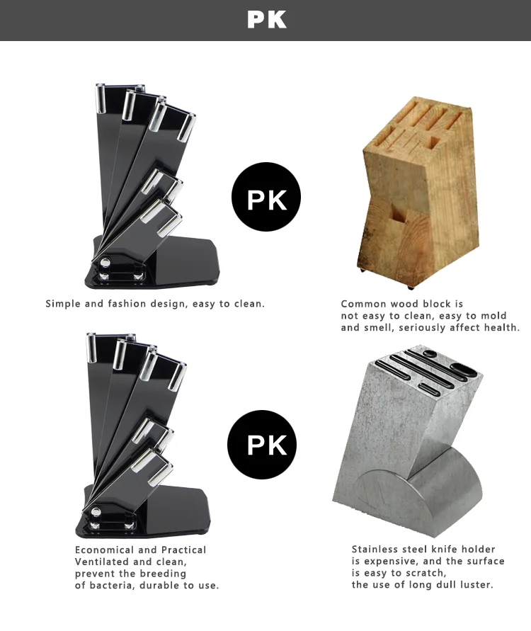 Safe and Durable Black Color 5PCS Kitchen Knife Acrylic Block