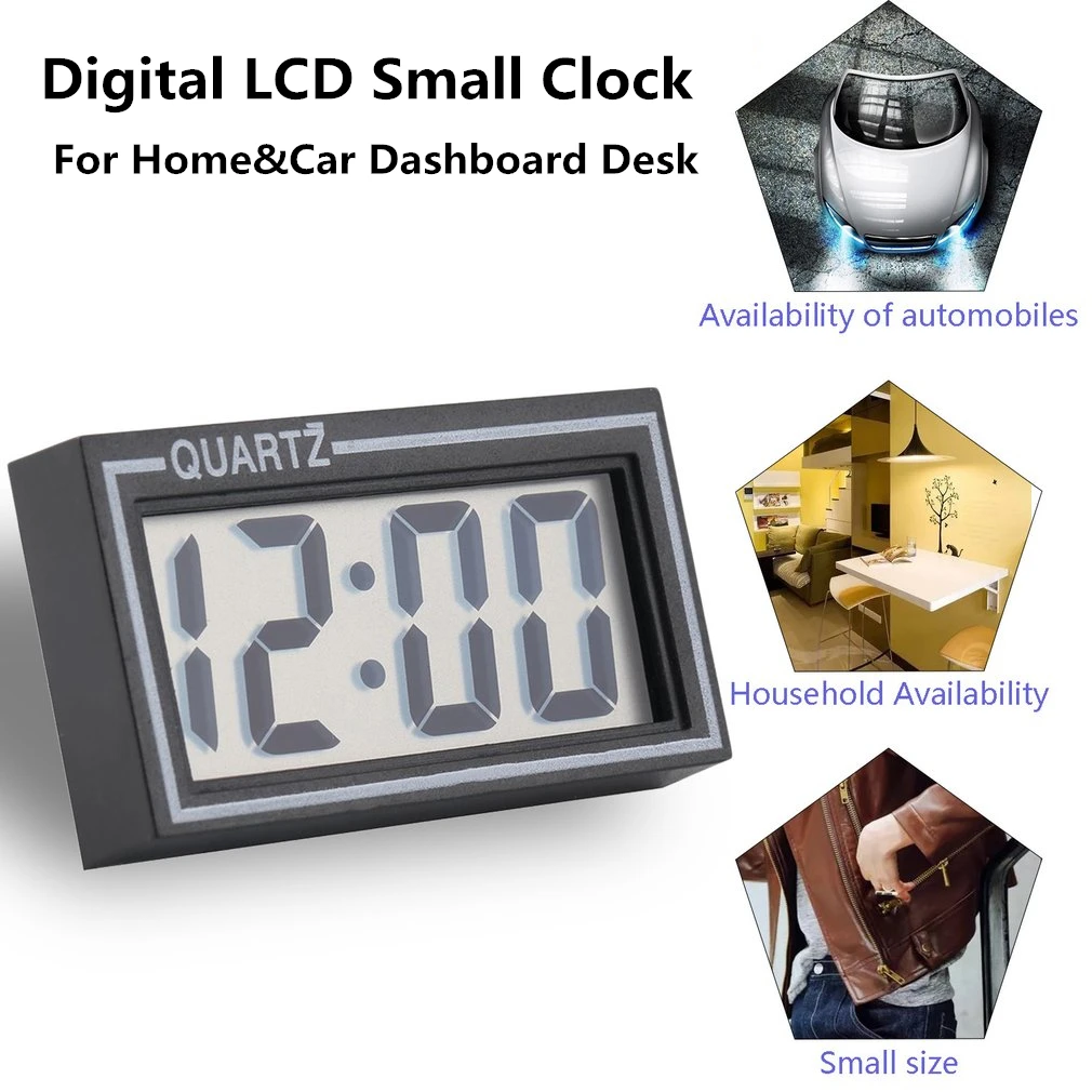 Desk Digital LCD Clock Auto Car Dashboard Mini With Date Time Calendar Bedroom 