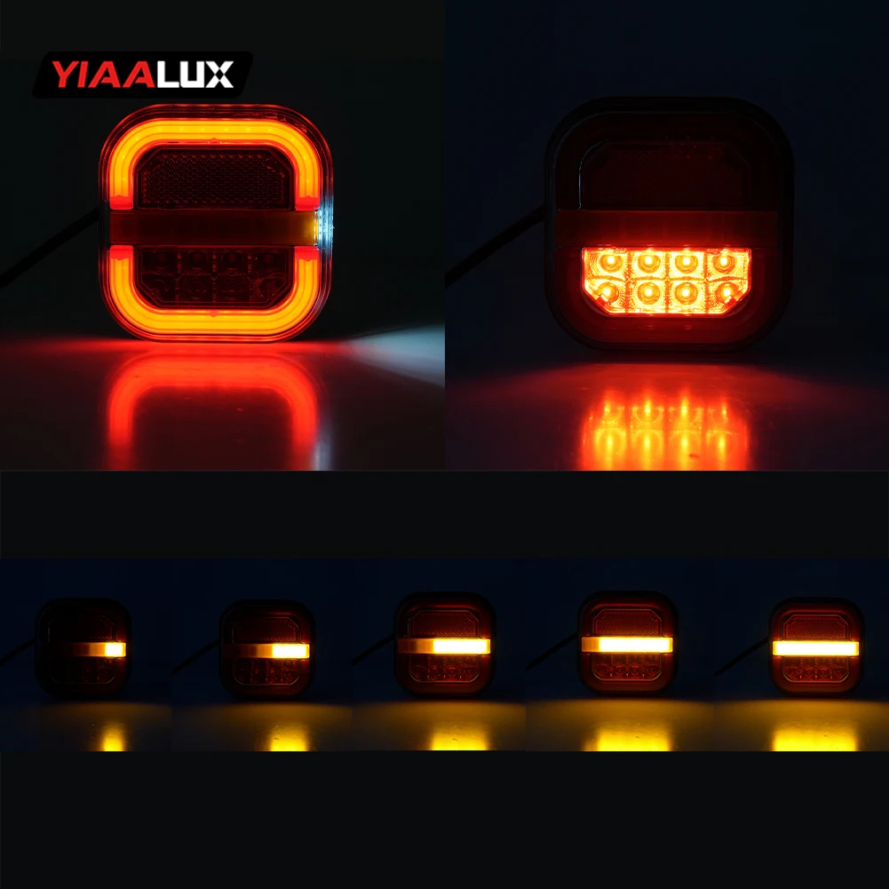 24V LED Truck Tail Light Flowing Halo Ring New Cross-Border Square Hamburger Light Indicator Wide Side Light Accessory for Cars supplier