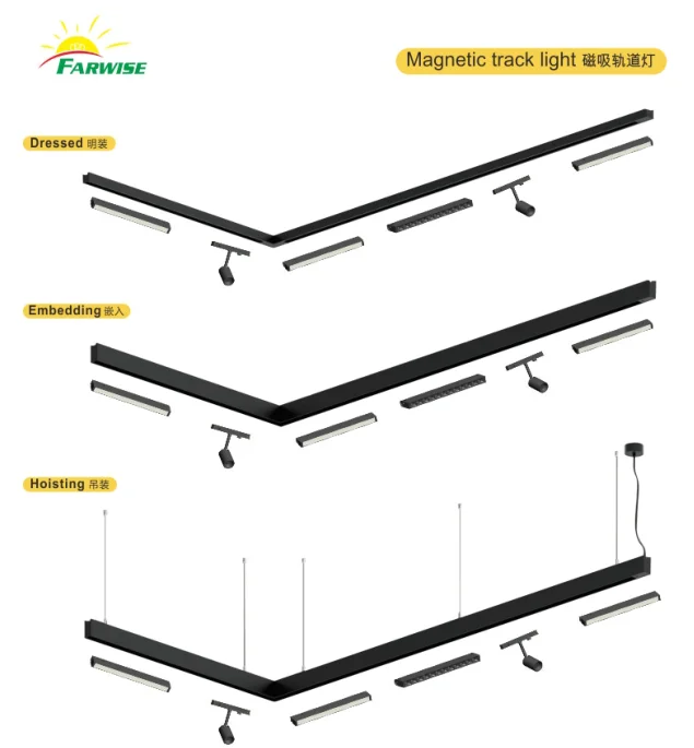 Linear strip magnetic track spotlights floodlight grille light chandelier for store supermarket office exhibition family